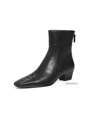 Faux Leather Square Toe Ankle Boots Block Low Heel Back Zipper Booties